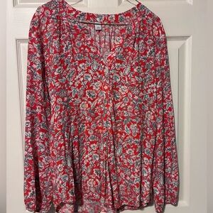 Old Navy Red and White Floral Blouse
